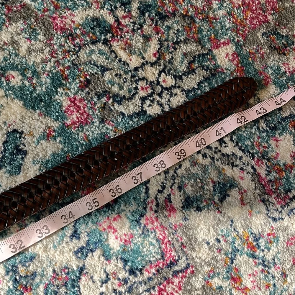 Brown woven leather belt with silver buckle size 38